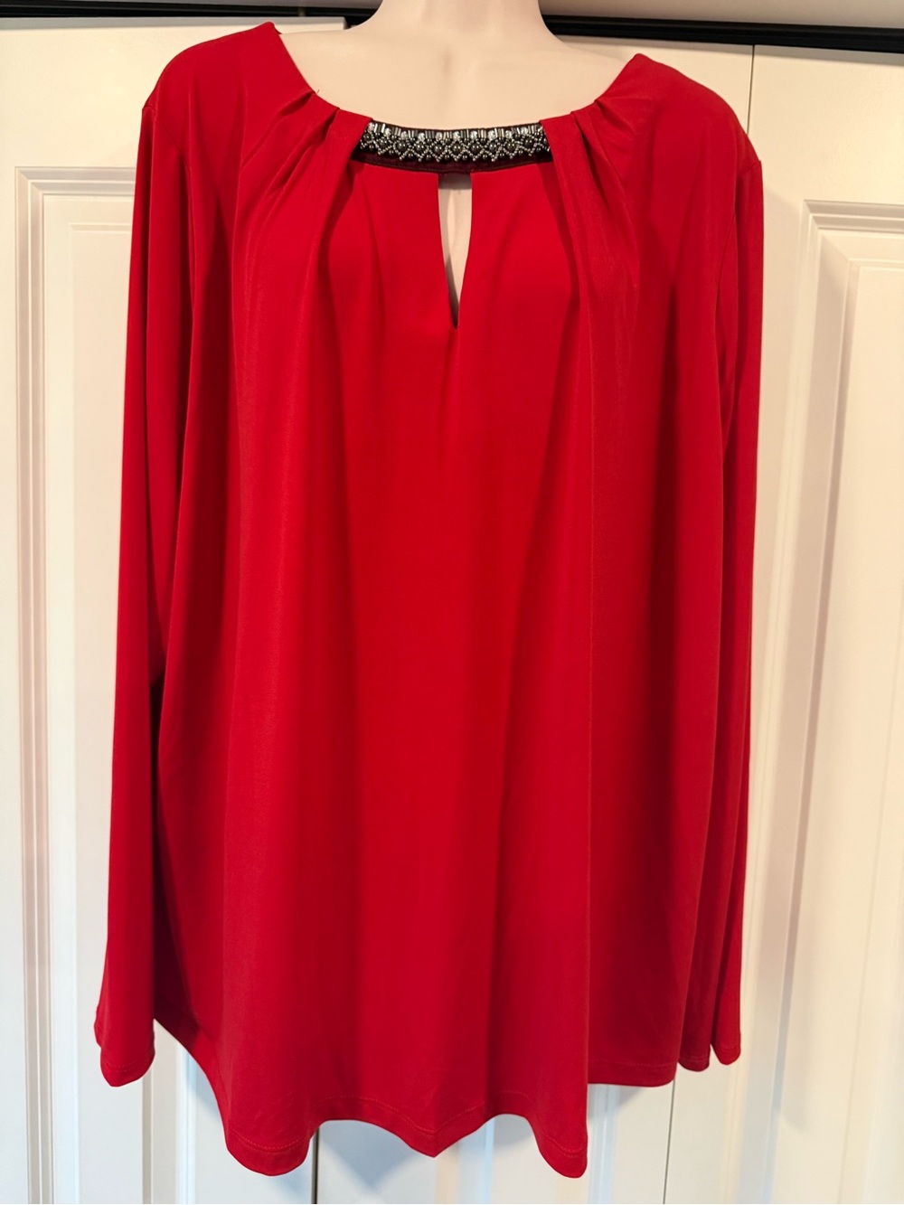 Liz Claiborne red long sleeve blouse beading 2X holiday event
